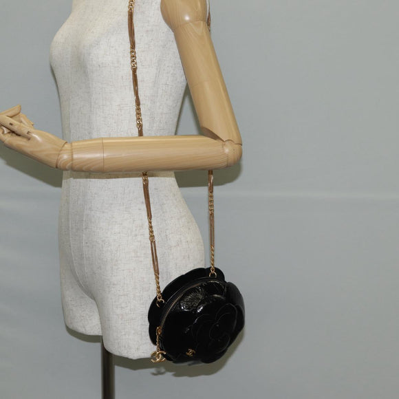 CHANEL Chain Shoulder Bag Enamel Gold Black CC Auth 132401M