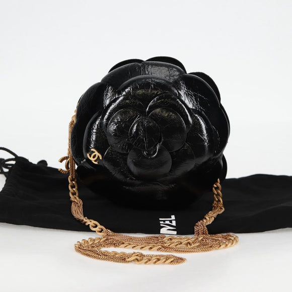 CHANEL Chain Shoulder Bag Enamel Gold Black CC Auth 132401M