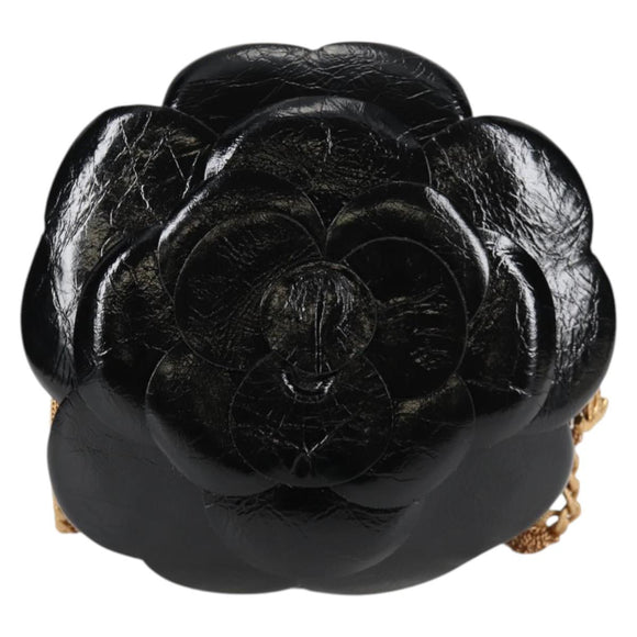 CHANEL Chain Shoulder Bag Enamel Gold Black CC Auth 132401M