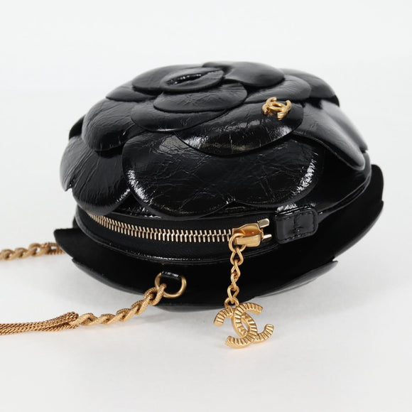 CHANEL Chain Shoulder Bag Enamel Gold Black CC Auth 132401M