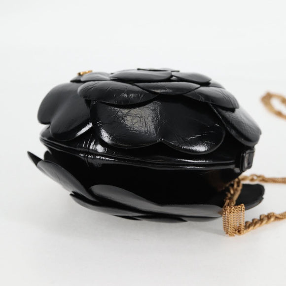 CHANEL Chain Shoulder Bag Enamel Gold Black CC Auth 132401M