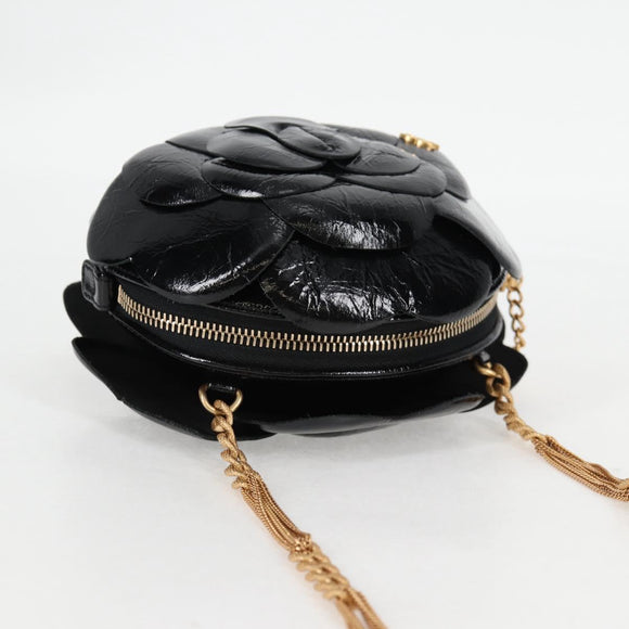 CHANEL Chain Shoulder Bag Enamel Gold Black CC Auth 132401M