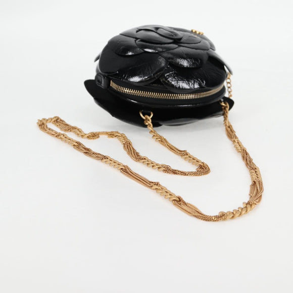 CHANEL Chain Shoulder Bag Enamel Gold Black CC Auth 132401M