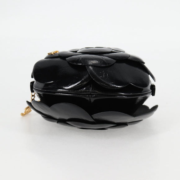 CHANEL Chain Shoulder Bag Enamel Gold Black CC Auth 132401M