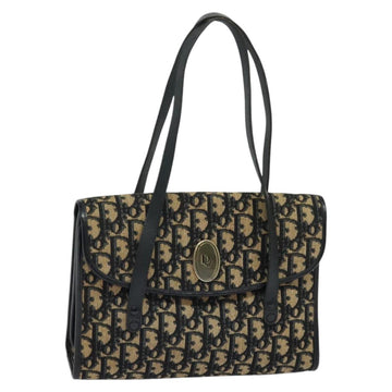 Christian Dior Trotter Canvas Hand Bag Navy Gold Auth 132402