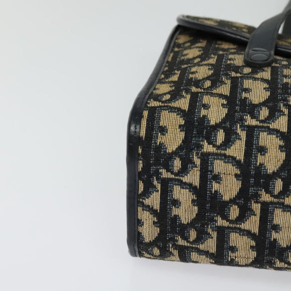 Christian Dior Trotter Canvas Hand Bag Navy Gold Auth 132402