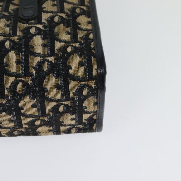 Christian Dior Trotter Canvas Hand Bag Navy Gold Auth 132402