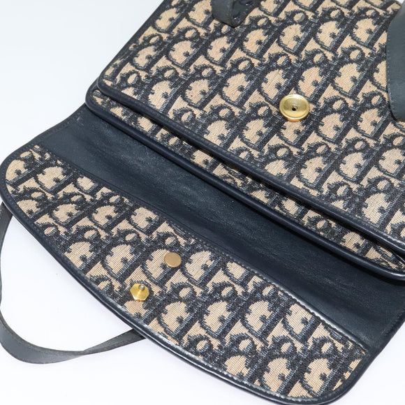 Christian Dior Trotter Canvas Hand Bag Navy Gold Auth 132402