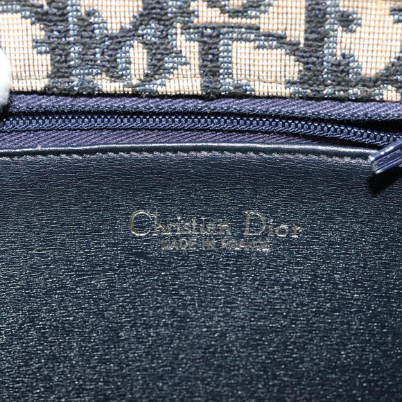 Christian Dior Trotter Canvas Hand Bag Navy Gold Auth 132402