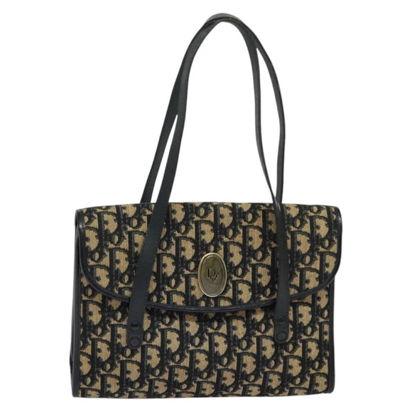 Christian Dior Trotter Canvas Hand Bag Navy Gold Auth 132402