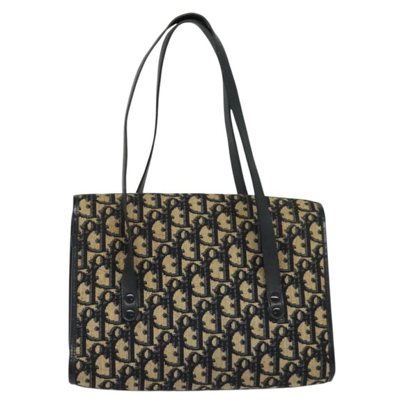 Christian Dior Trotter Canvas Hand Bag Navy Gold Auth 132402