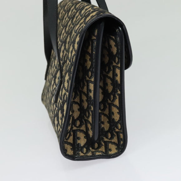 Christian Dior Trotter Canvas Hand Bag Navy Gold Auth 132402