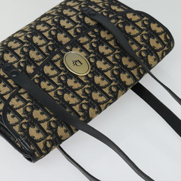 Christian Dior Trotter Canvas Hand Bag Navy Gold Auth 132402