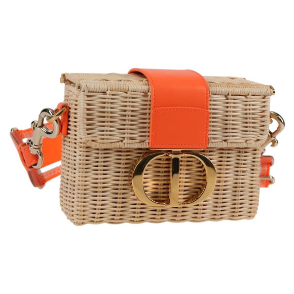 Christian Dior Shoulder Bag Raffia Orange Beige Auth 132405M