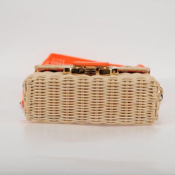 Christian Dior Shoulder Bag Raffia Orange Beige Auth 132405M