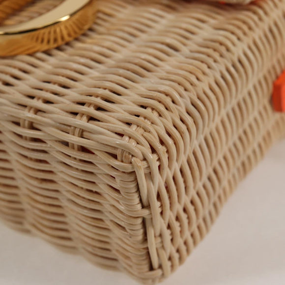 Christian Dior Shoulder Bag Raffia Orange Beige Auth 132405M