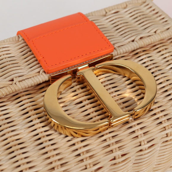 Christian Dior Shoulder Bag Raffia Orange Beige Auth 132405M
