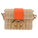 Christian Dior Shoulder Bag Raffia Orange Beige Auth 132405M-13