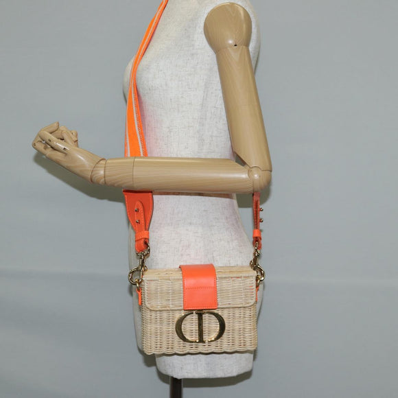 Christian Dior Shoulder Bag Raffia Orange Beige Auth 132405M