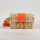 Christian Dior Shoulder Bag Raffia Orange Beige Auth 132405M-12