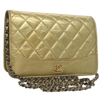 CHANEL Matelasse Chain Shoulder Bag Leather Gold CC Auth 132419