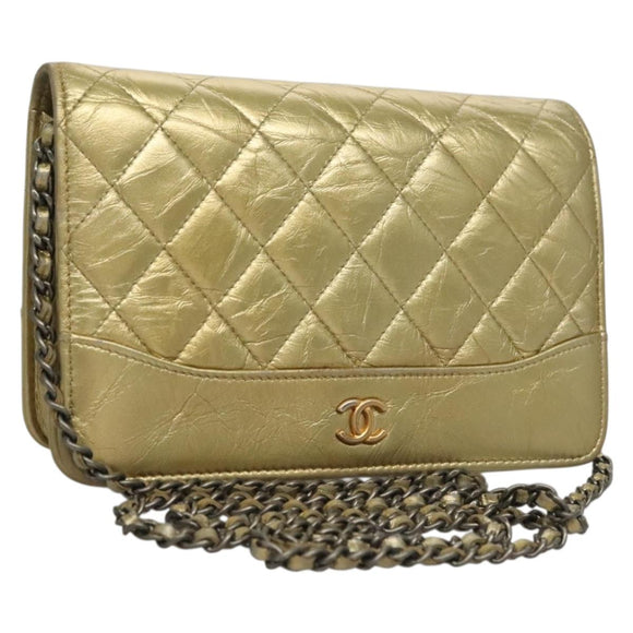 CHANEL Matelasse Chain Shoulder Bag Leather Gold CC Auth 132419
