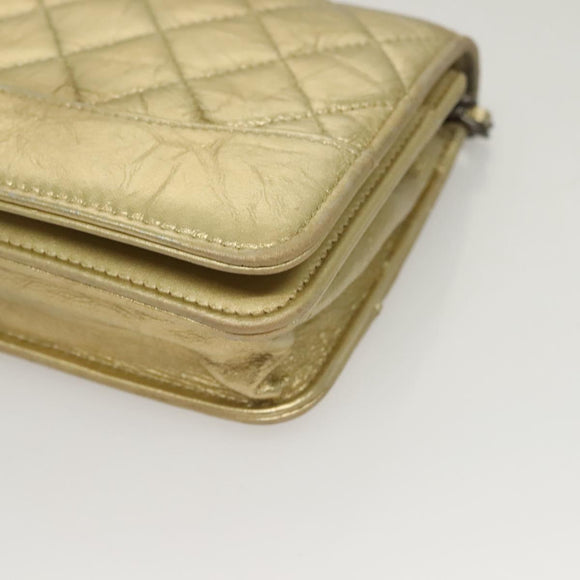 CHANEL Matelasse Chain Shoulder Bag Leather Gold CC Auth 132419