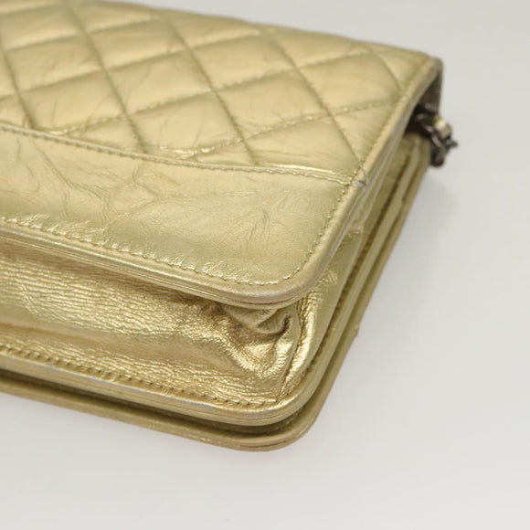 CHANEL Matelasse Ketten-Umhängetasche Leder Gold CC Authentisch 132419