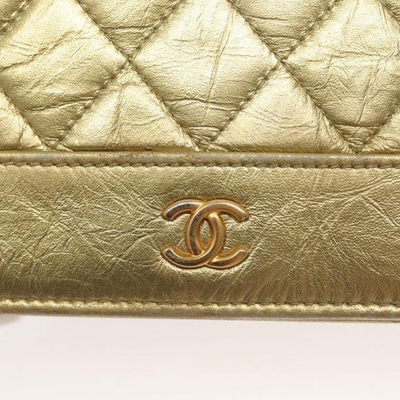 CHANEL Matelasse Chain Shoulder Bag Leather Gold CC Auth 132419