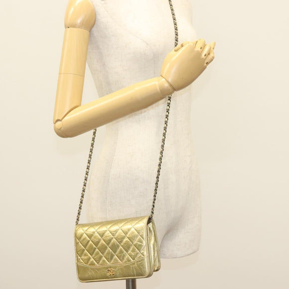 CHANEL Matelasse Ketten-Umhängetasche Leder Gold CC Authentisch 132419