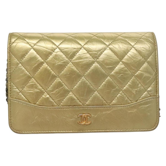 CHANEL Matelasse Ketten-Umhängetasche Leder Gold CC Authentisch 132419