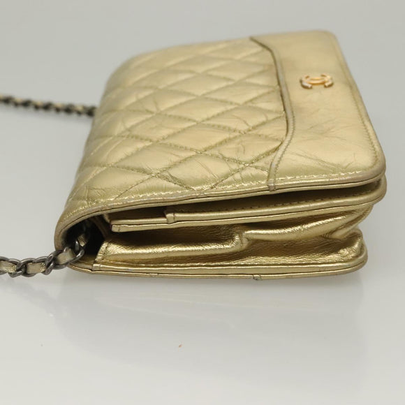 CHANEL Matelasse Ketten-Umhängetasche Leder Gold CC Authentisch 132419