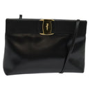 Salvatore Ferragamo Vala Shoulder Bag Leather Black Silver Auth 132421-1