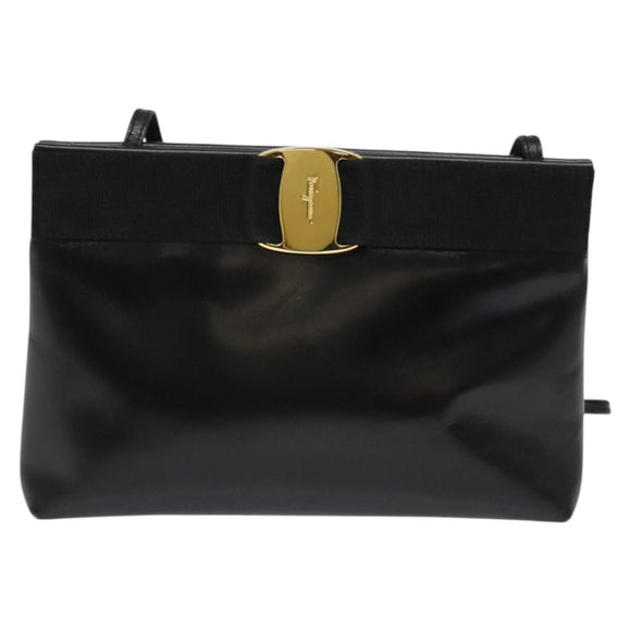 Salvatore Ferragamo Vala Shoulder Bag Leather Black Silver Auth 132421