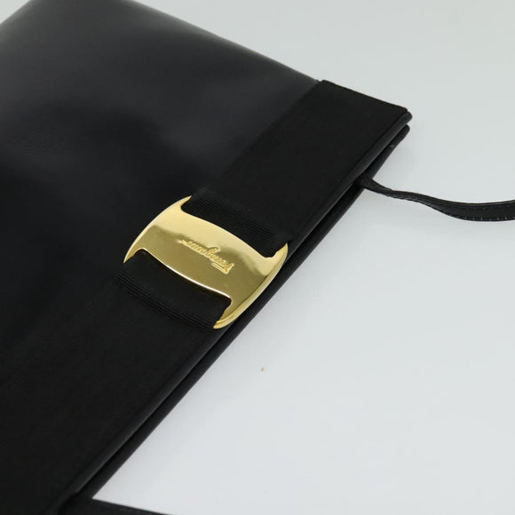 Salvatore Ferragamo Vala Shoulder Bag Leather Black Silver Auth 132421