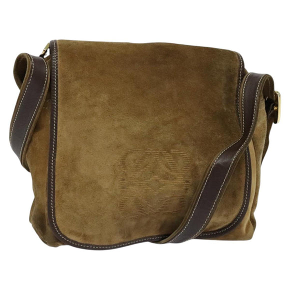 LOEWE Shoulder Bag Suede Brown Gold Auth 132430