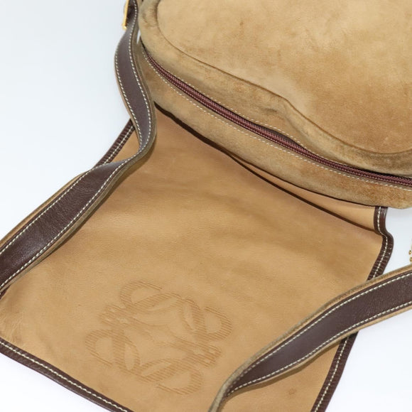 LOEWE Shoulder Bag Suede Brown Gold Auth 132430