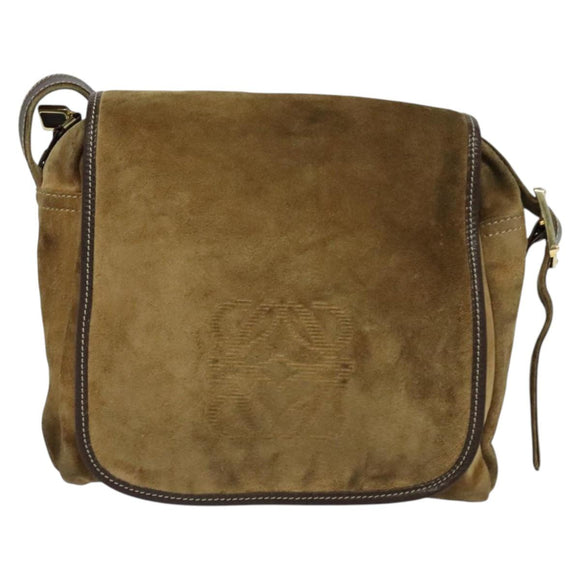 LOEWE Shoulder Bag Suede Brown Gold Auth 132430