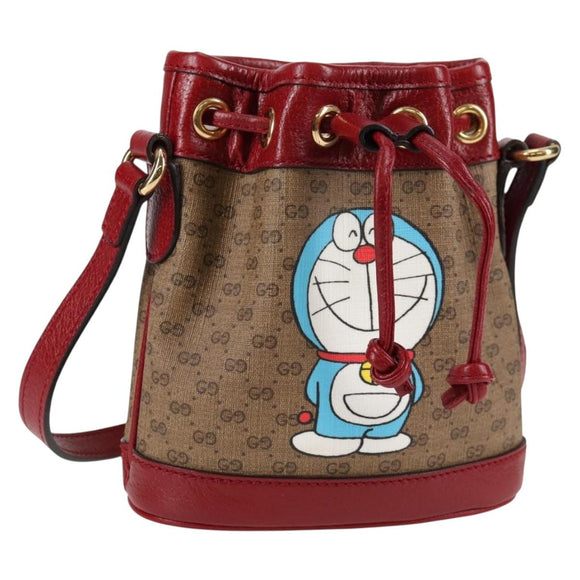 GUCCI Micro GG Supreme Doraemon Collaboration Bag PVC Beige Gold Auth 132450A