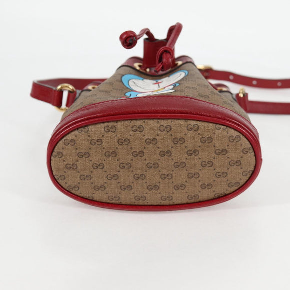GUCCI Micro GG Supreme Doraemon Collaboration Bag PVC Beige Gold Auth 132450SAM