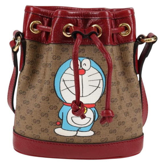 GUCCI Micro GG Supreme Doraemon Collaboration Bag PVC Beige Gold Auth 132450A