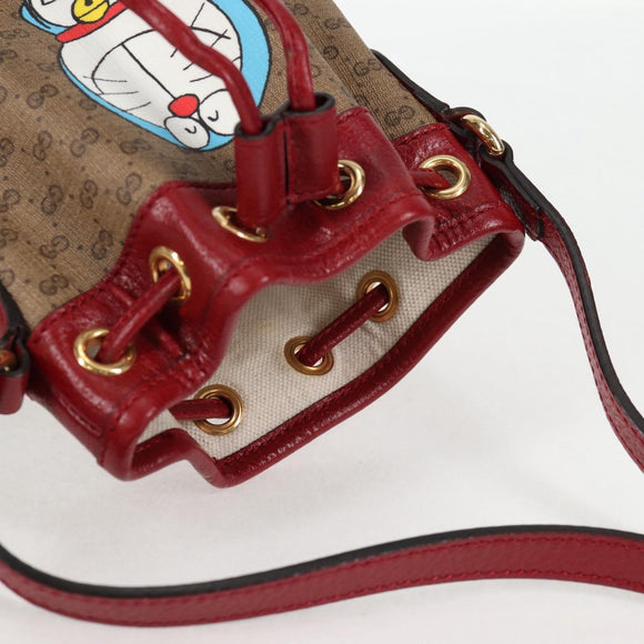 GUCCI Micro GG Supreme Doraemon Collaboration Bag PVC Beige Gold Auth 132450SAM