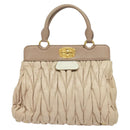 Miu Miu Matelasse Hand Bag Leather 2way Beige Gold Auth 132451-2