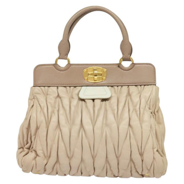 Miu Miu Matelasse Hand Bag Leather 2way Beige Gold Auth 132451 - 0