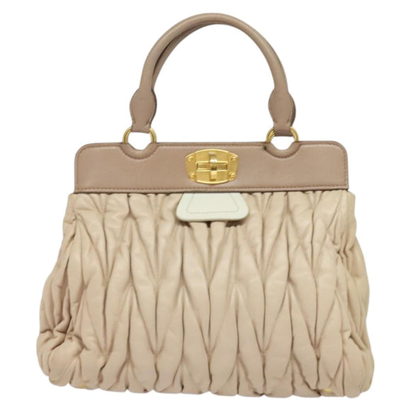 Miu Miu Matelasse Hand Bag Leather 2way Beige Gold Auth 132451