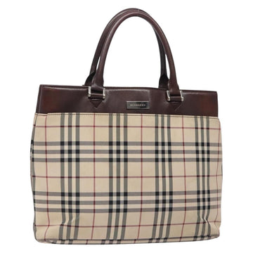 BURBERRY Nova Check Hand Bag Canvas Beige Silver Auth 132453