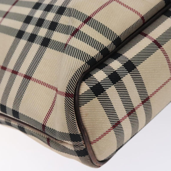 BURBERRY Nova Check Hand Bag Canvas Beige Silver Auth 132453