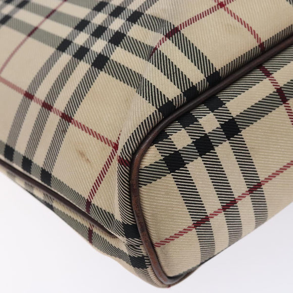 BURBERRY Nova Check Hand Bag Canvas Beige Silver Auth 132453