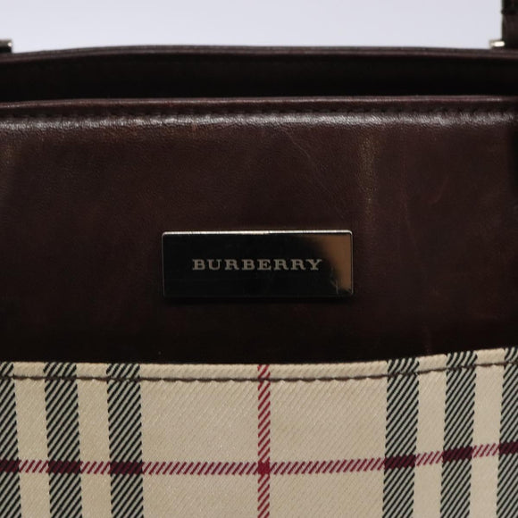 BURBERRY Nova Check Hand Bag Canvas Beige Silver Auth 132453