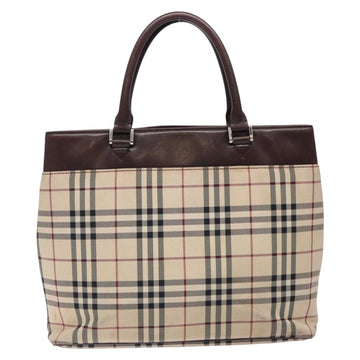 BURBERRY Nova Check Hand Bag Canvas Beige Silver Auth 132453 - 0